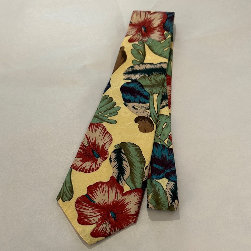 Liberty of London Yellow Tie with Red and Teal Floral Pattern